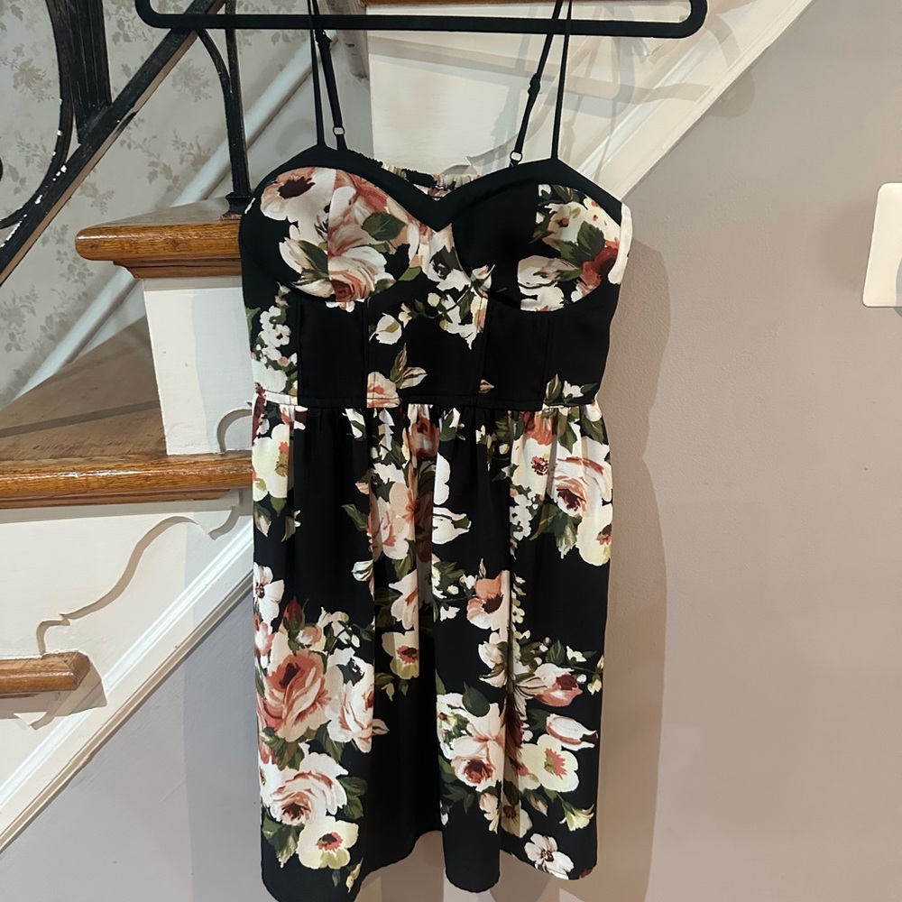 Xhilaration Black Floral Smocked Dress